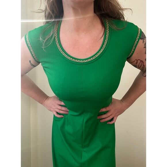 1970s 70s vintage Kelly green maxi dress rhinestones party cocktail gown disco - Picture 3 of 7